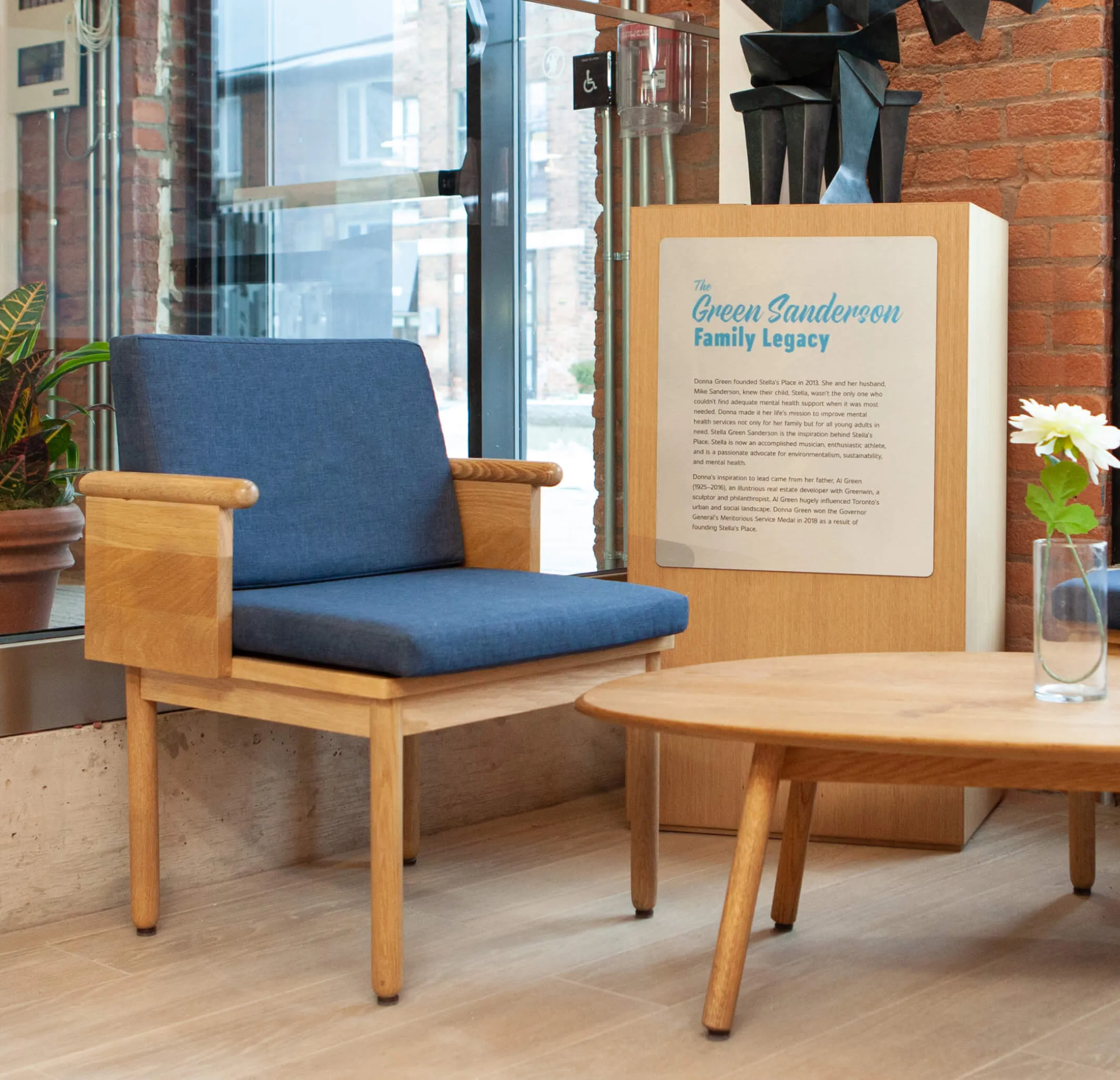 A chair and donor legacy sign.